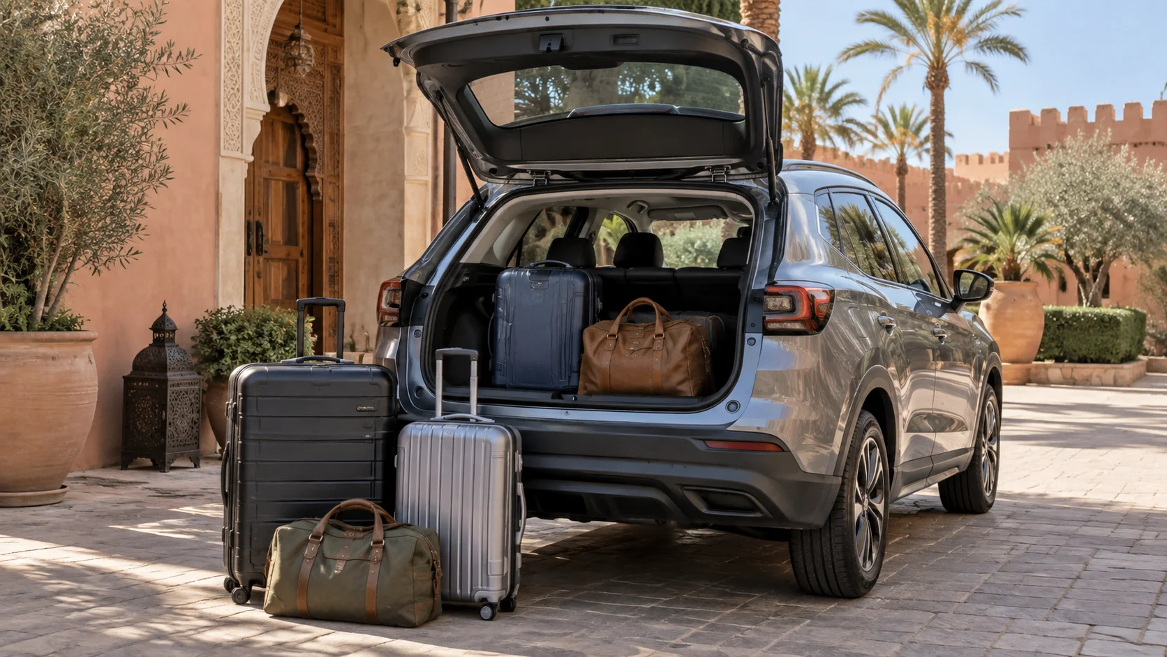 devolución de coche de alquiler temprano por la mañana en el aeropuerto de Marrakech